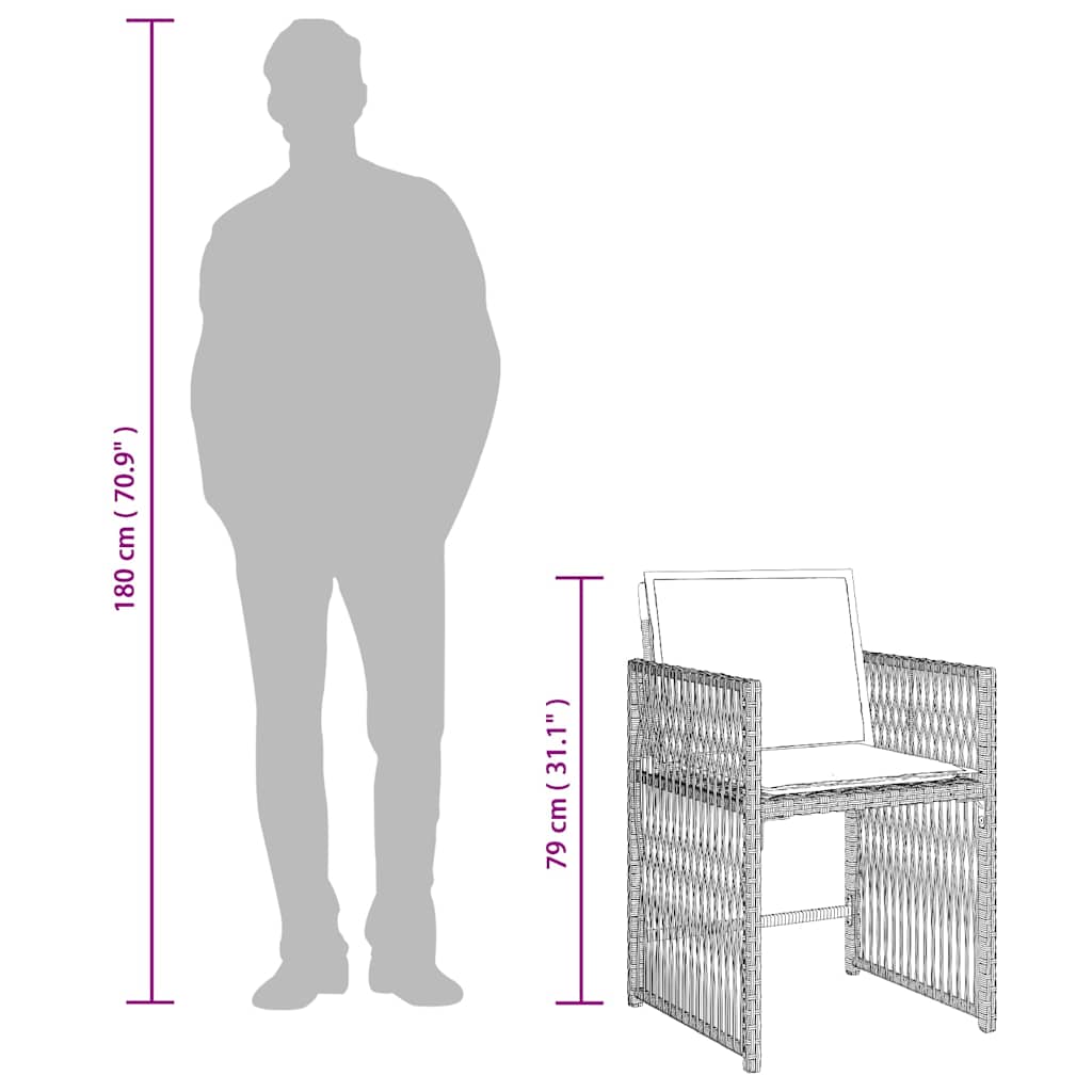 Set da Pranzo da Giardino 7 pz Cuscini Polyrattan Grigio Chiaro | homemem39