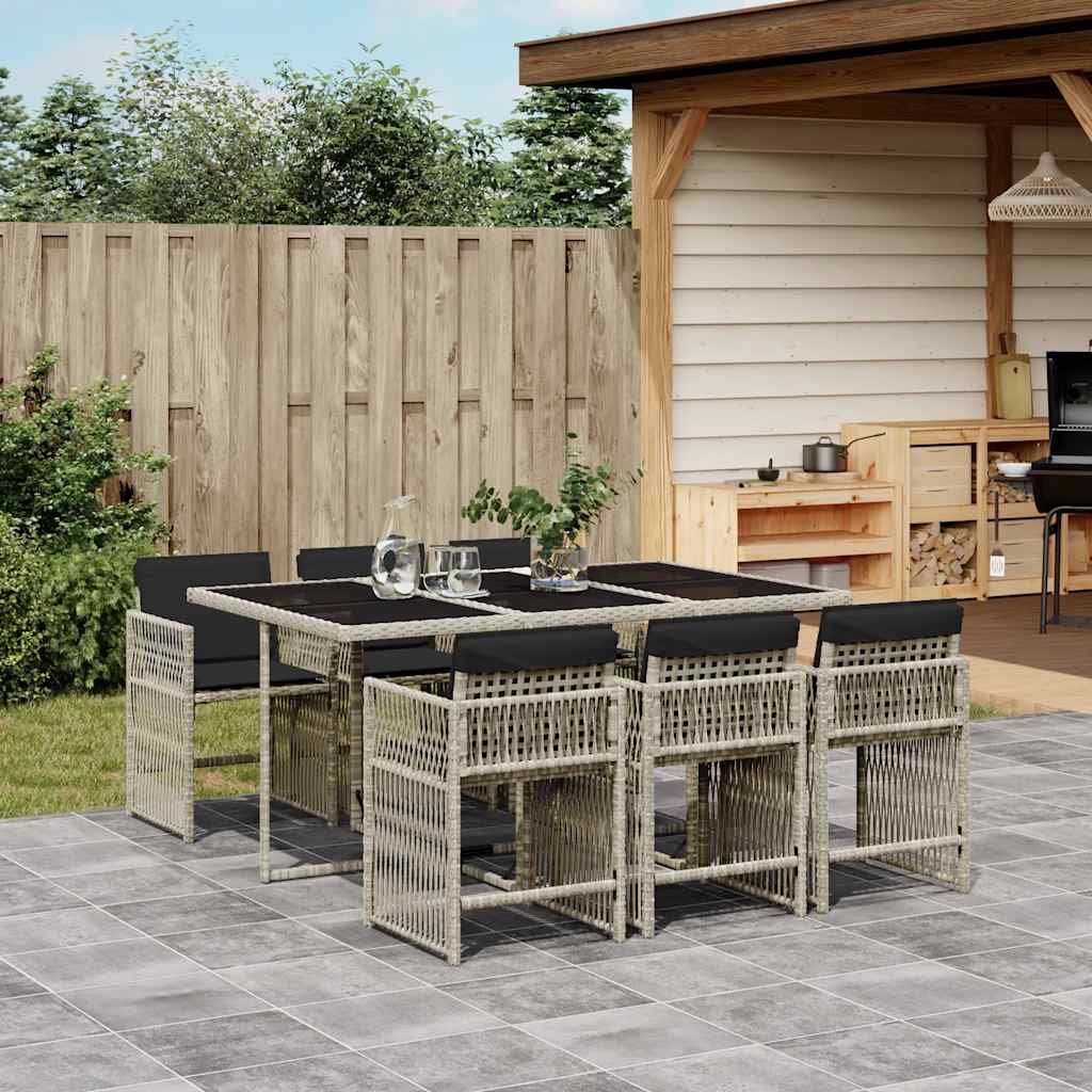 Set da Pranzo da Giardino 7 pz Cuscini Polyrattan Grigio Chiaro | homemem39