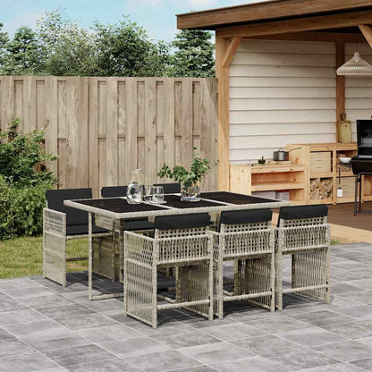 Set da Pranzo da Giardino 7 pz Cuscini Polyrattan Grigio Chiaro | homemem39