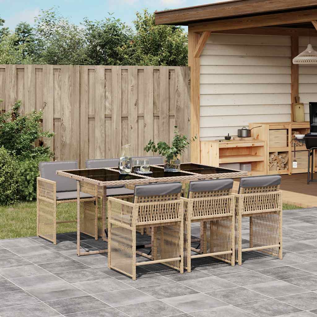 Set Pranzo da Giardino 7 pz con Cuscini Beige Misto Polyrattan - homemem39