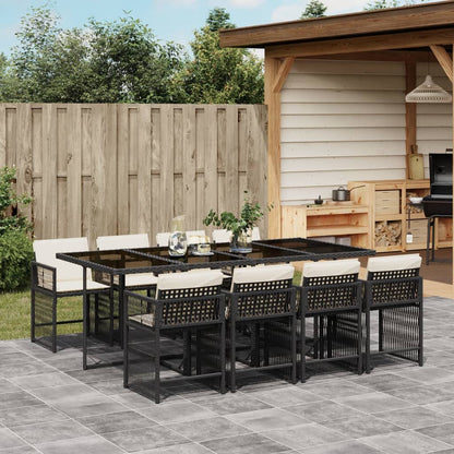 Set da Pranzo da Giardino 9 pz con Cuscini Nero in Polyrattan - homemem39