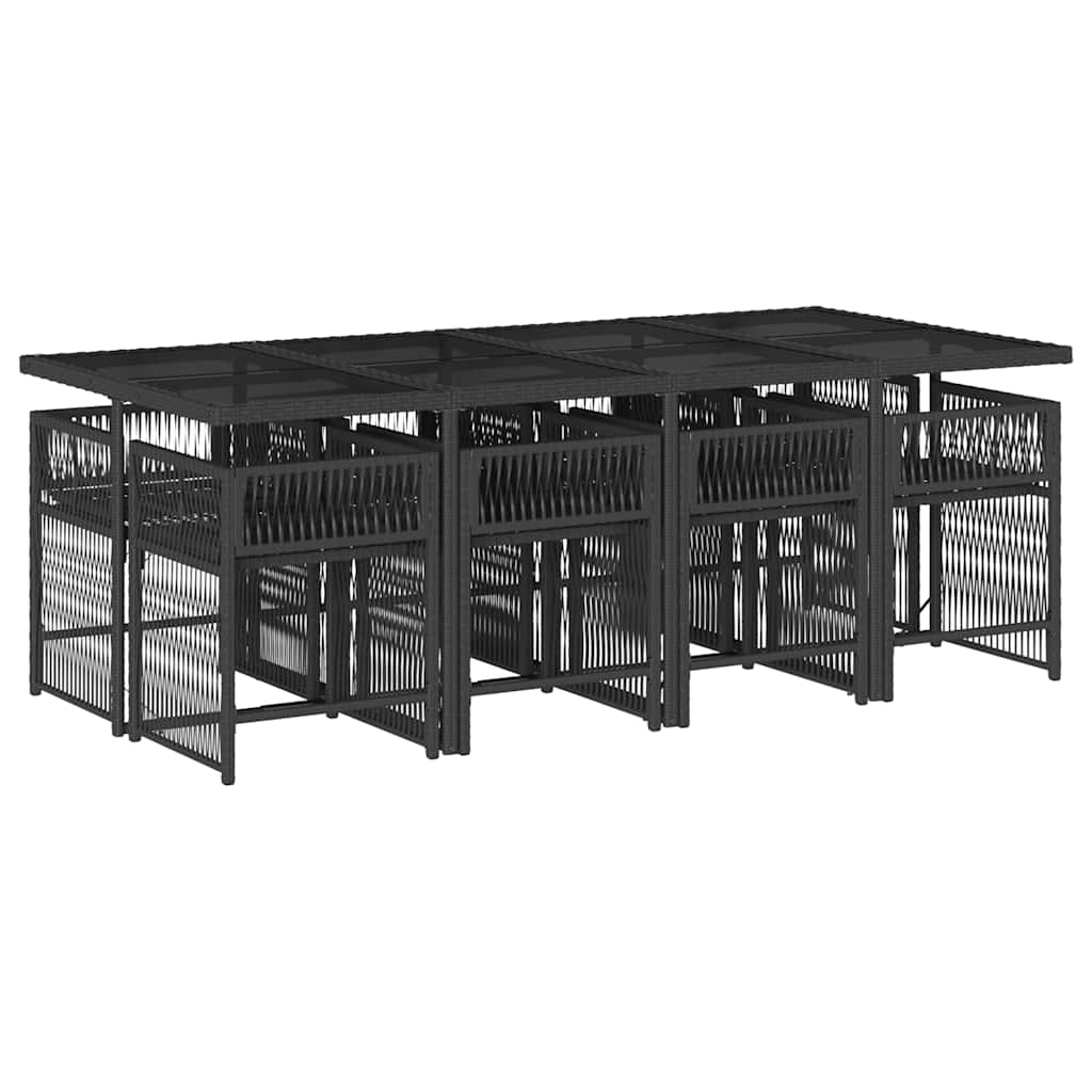 Set da Pranzo da Giardino 9 pz con Cuscini Nero in Polyrattan | homemem39