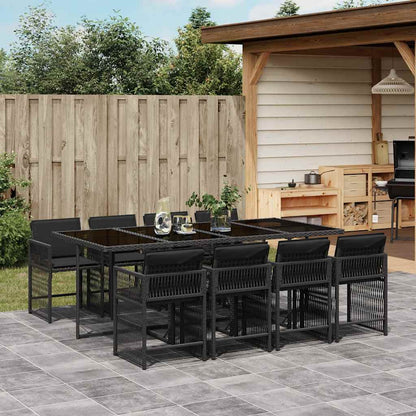 Set da Pranzo da Giardino 9 pz con Cuscini Nero in Polyrattan | homemem39