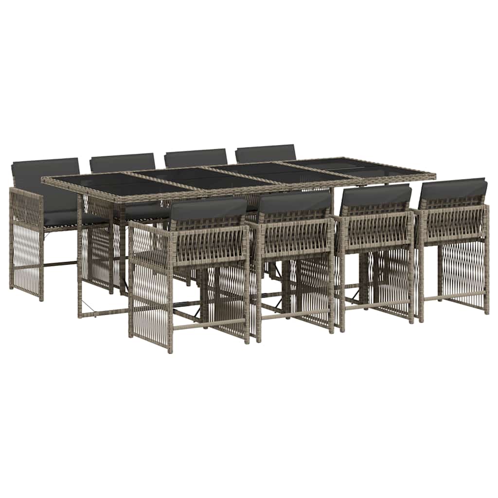 Set da Pranzo da Giardino 9 pz con Cuscini in Polyrattan Grigio - homemem39