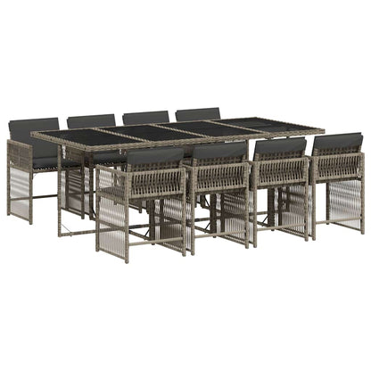 Set da Pranzo da Giardino 9 pz con Cuscini in Polyrattan Grigio - homemem39