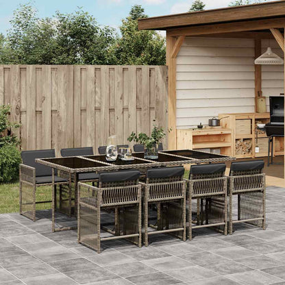 Set da Pranzo da Giardino 9 pz con Cuscini in Polyrattan Grigio - homemem39