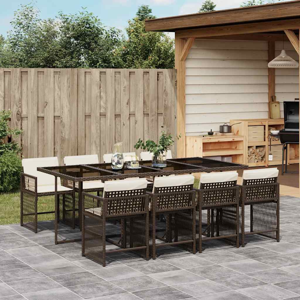 Set da Pranzo da Giardino 9pz con Cuscini Marrone in Polyrattan - homemem39