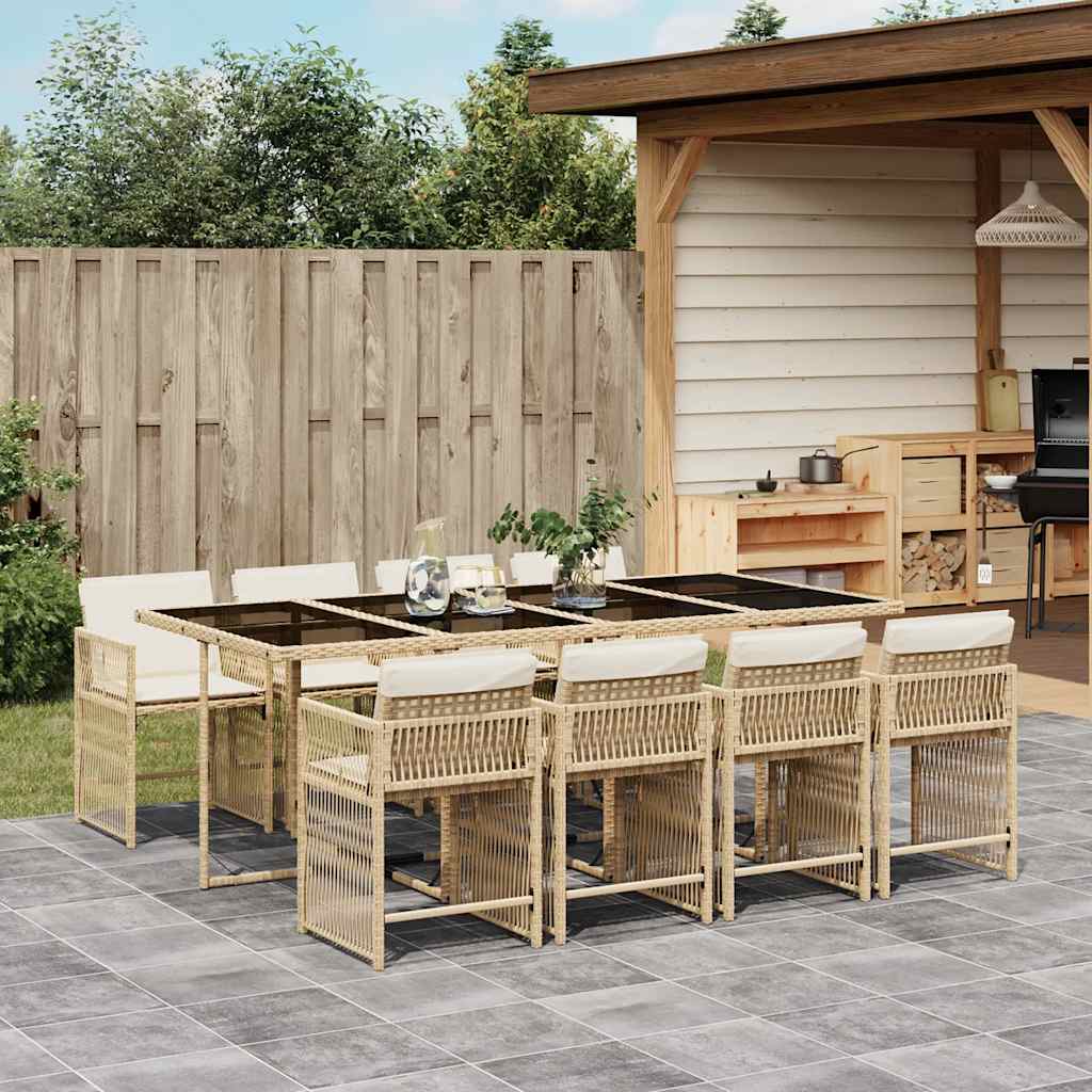 Set da Pranzo da Giardino 9 pz con Cuscini Beige in Polyrattan | homemem39