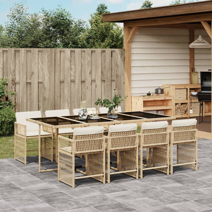 Set da Pranzo da Giardino 9 pz con Cuscini Beige in Polyrattan - homemem39