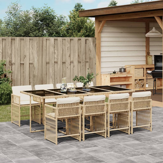 Set da Pranzo da Giardino 9 pz con Cuscini Beige in Polyrattan - homemem39