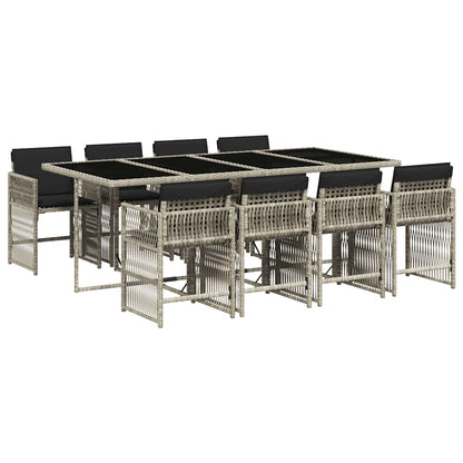 Set Pranzo da Giardino 9pz con Cuscini Grigio Chiaro Polyrattan | homemem39