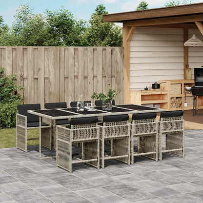 Set Pranzo da Giardino 9pz con Cuscini Grigio Chiaro Polyrattan | homemem39