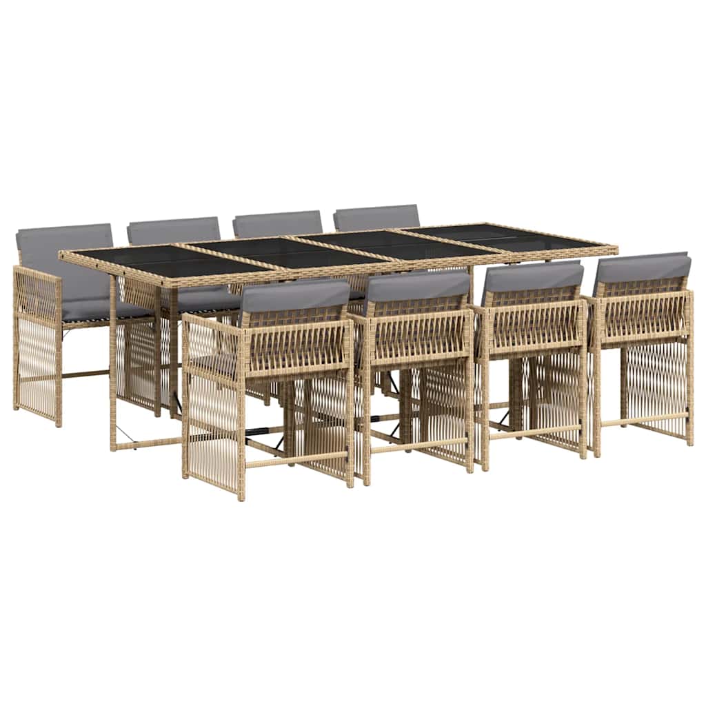 Set Pranzo da Giardino 9 pz con Cuscini Beige Misto Polyrattan | homemem39