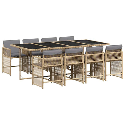 Set Pranzo da Giardino 9 pz con Cuscini Beige Misto Polyrattan | homemem39