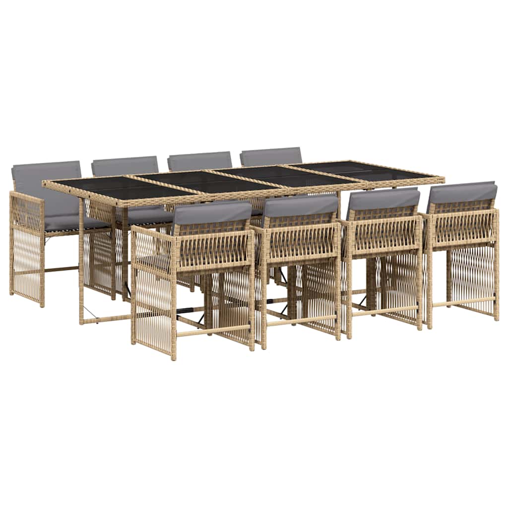 Set Pranzo da Giardino 9 pz con Cuscini Beige Misto Polyrattan - homemem39