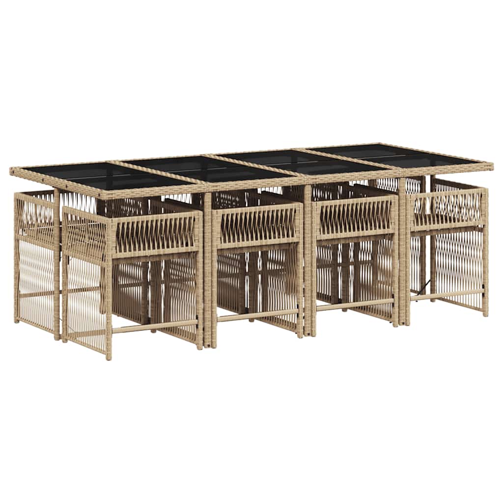 Set Pranzo da Giardino 9 pz con Cuscini Beige Misto Polyrattan | homemem39