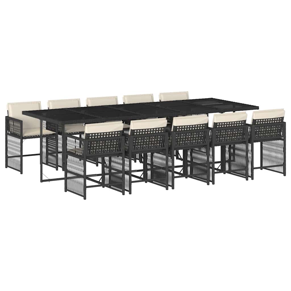 Set da Pranzo da Giardino 11 pz con Cuscini in Polyrattan Nero