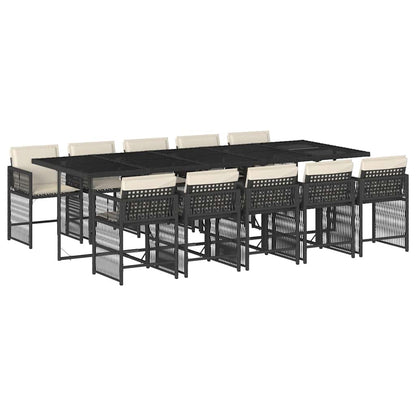 Set da Pranzo da Giardino 11 pz con Cuscini in Polyrattan Nero