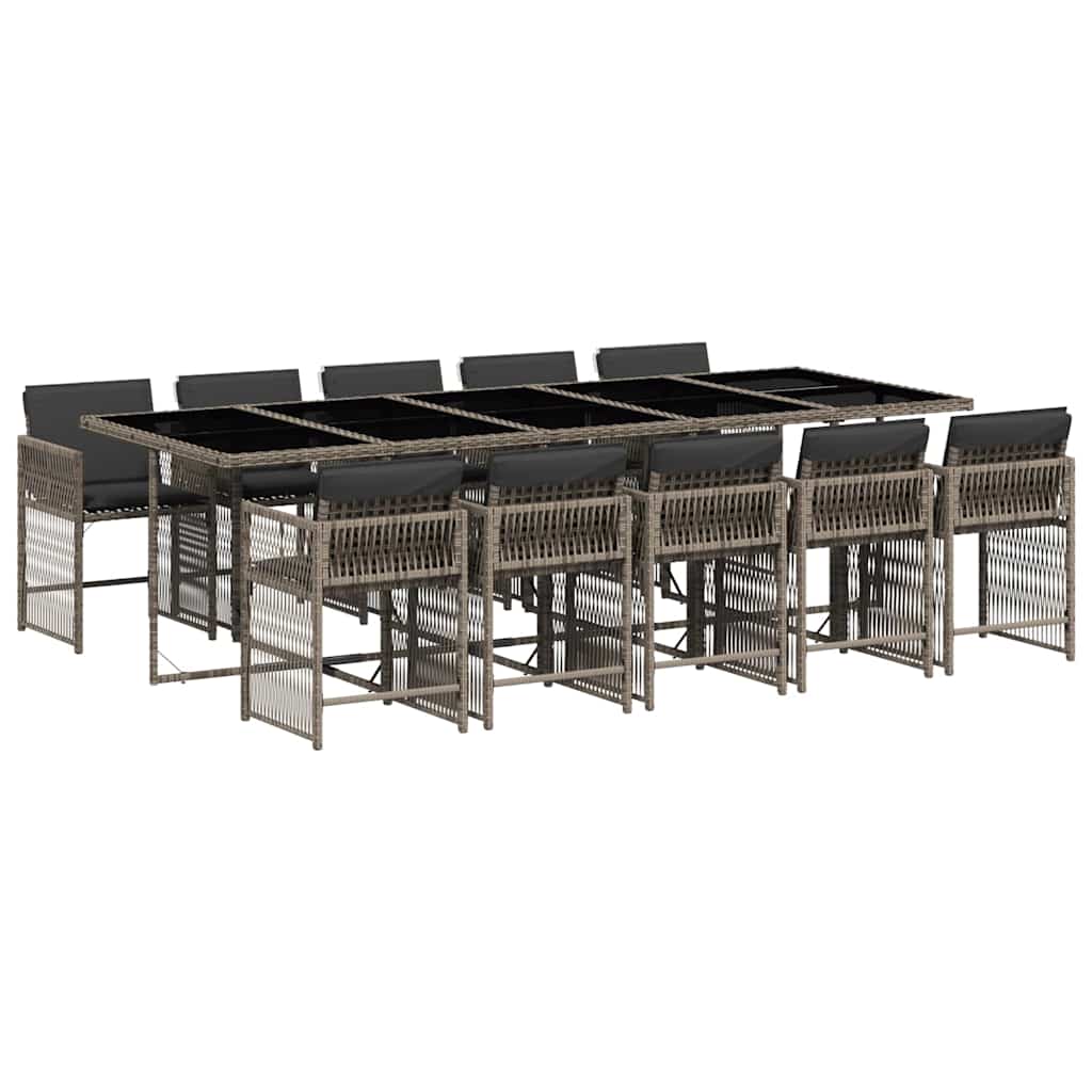 Set da Pranzo da Giardino 11pz con Cuscini in Polyrattan Grigio | homemem39
