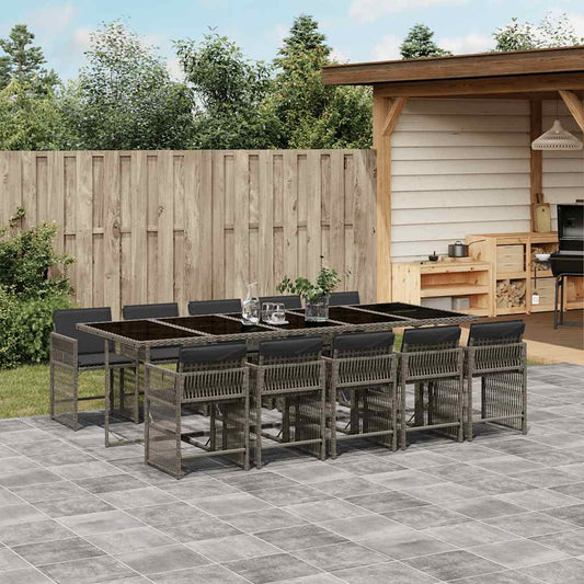 Set da Pranzo da Giardino 11pz con Cuscini in Polyrattan Grigio | homemem39