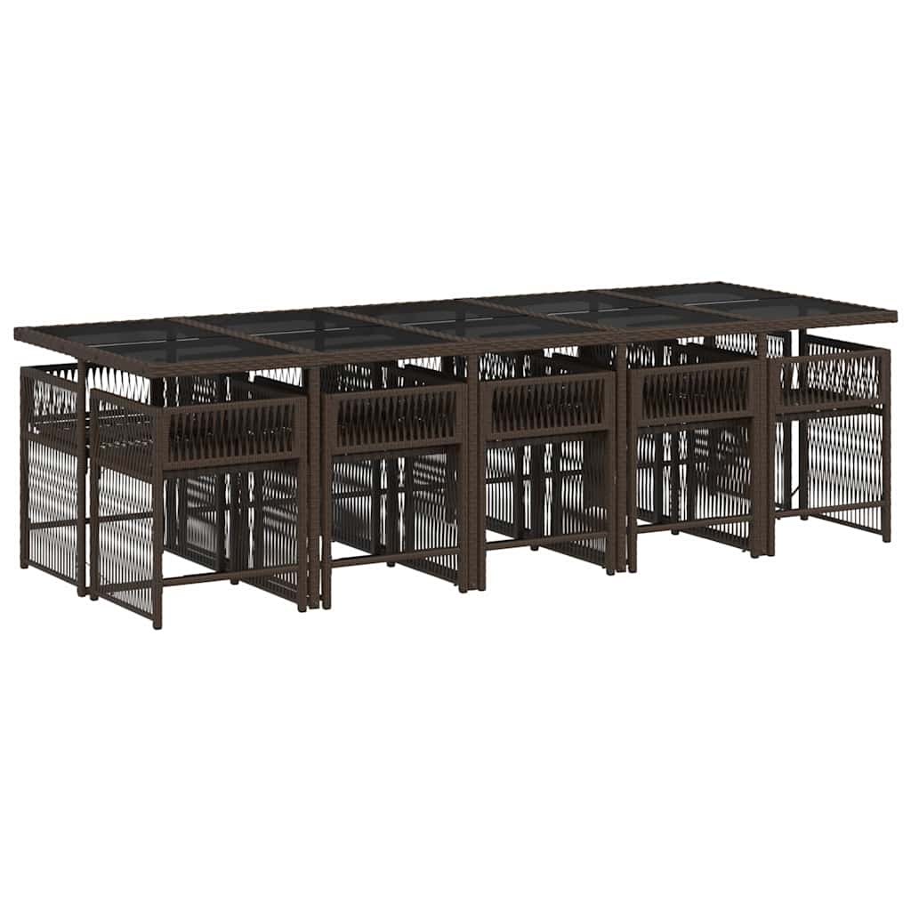 Set da Pranzo da Giardino 11 pz con Cuscini Polyrattan Marrone | homemem39