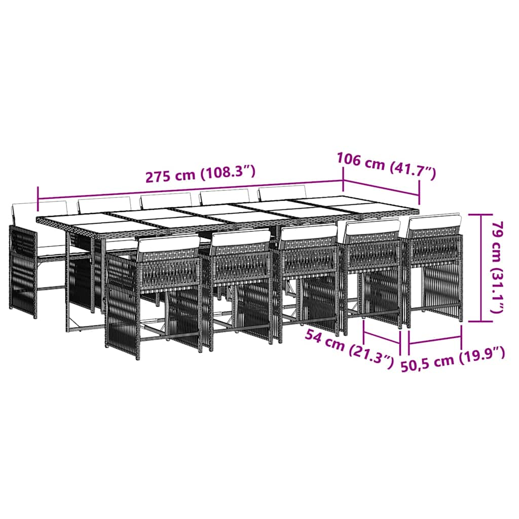 Set da Pranzo da Giardino 11 pz con Cuscini Polyrattan Marrone