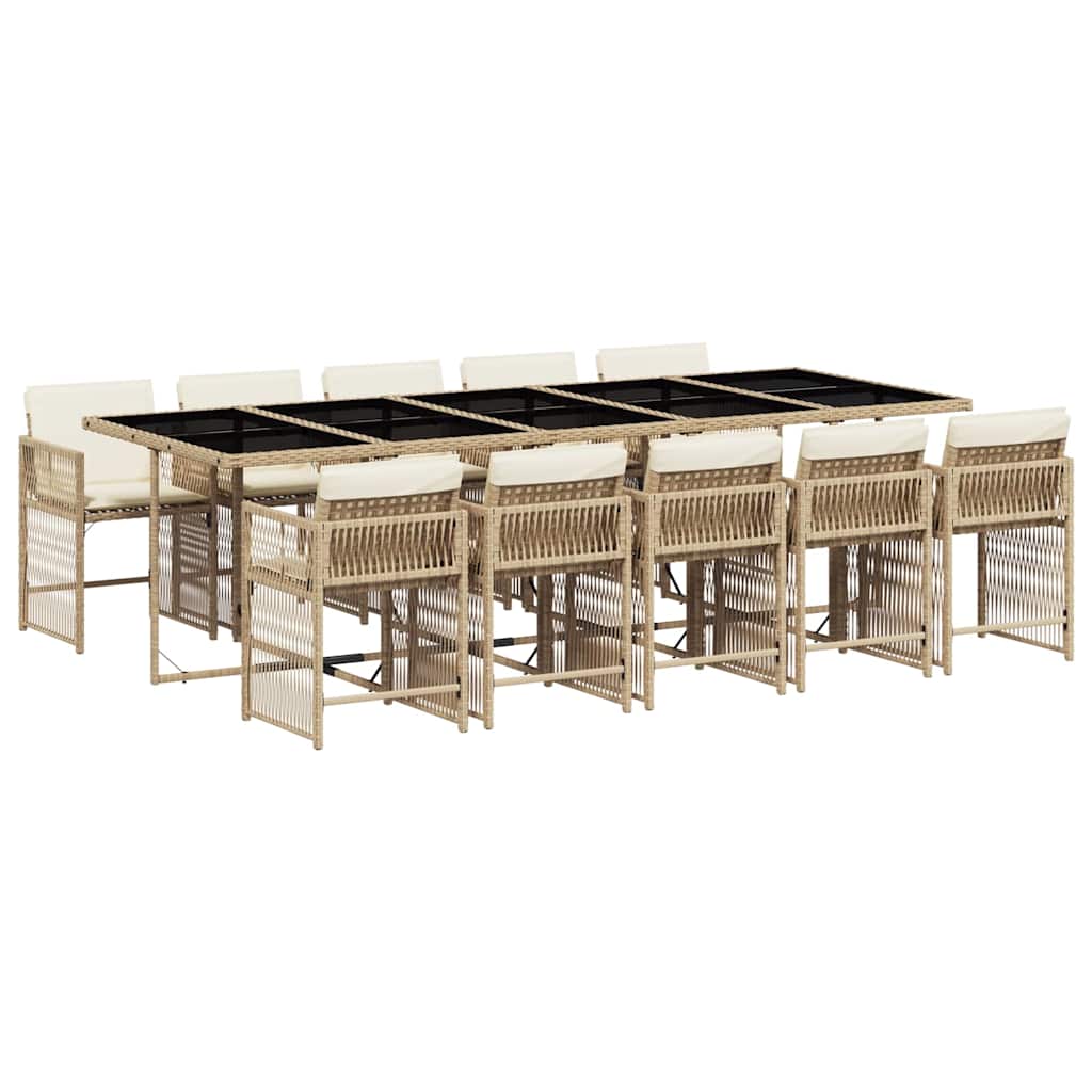 Set da Pranzo da Giardino 11 pz con Cuscini Beige in Polyrattan | homemem39