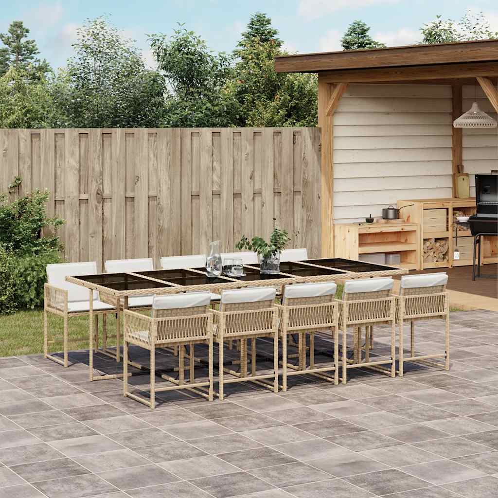 Set da Pranzo da Giardino 11 pz con Cuscini Beige in Polyrattan | homemem39