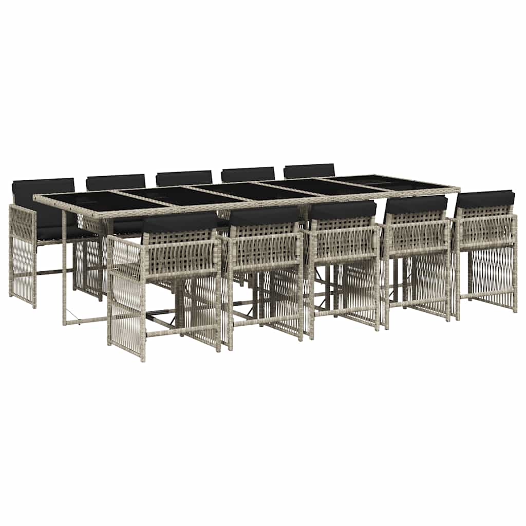 Set Pranzo Giardino 11pz con Cuscini Grigio Chiaro Polyrattan | homemem39