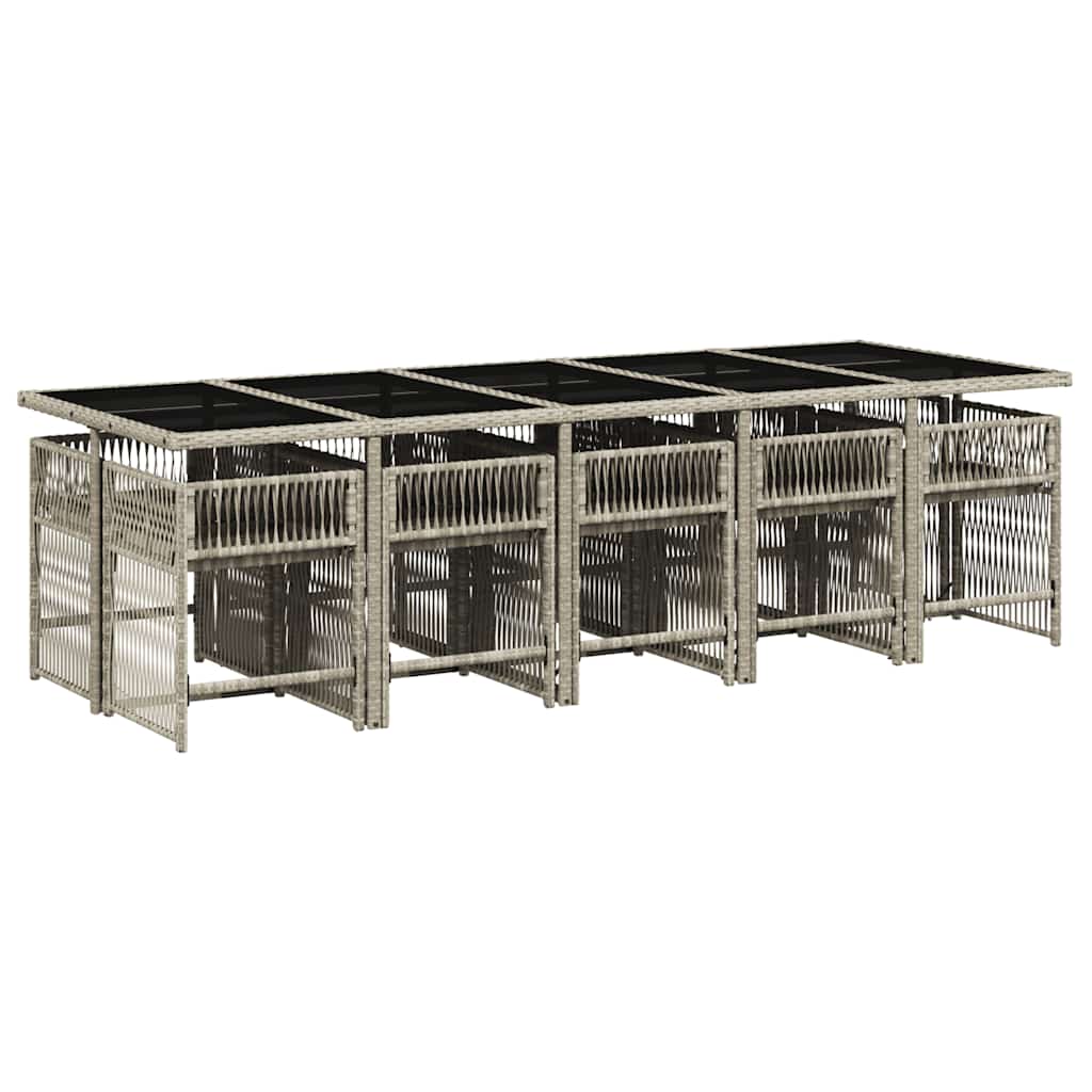 Set Pranzo Giardino 11pz con Cuscini Grigio Chiaro Polyrattan | homemem39