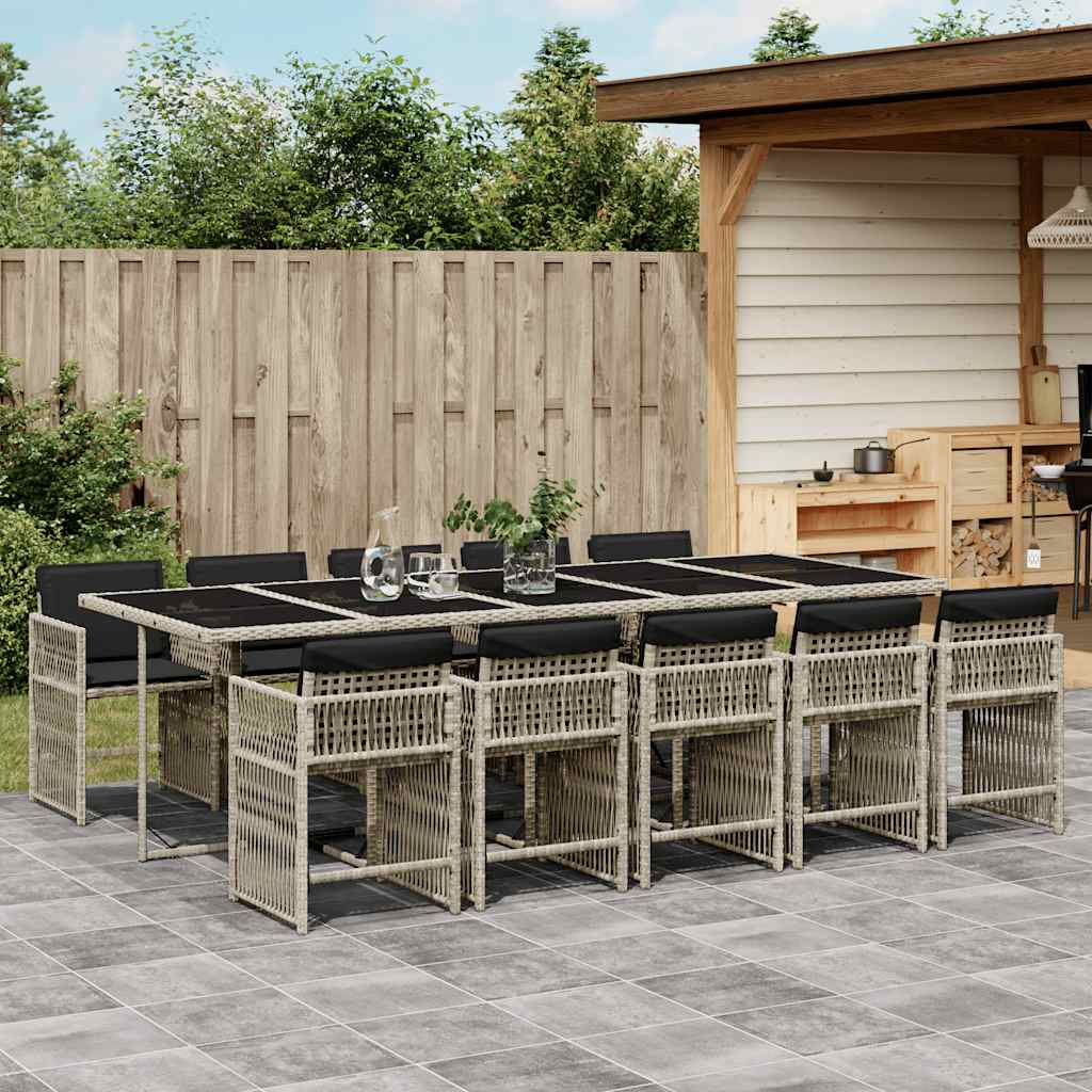 Set Pranzo Giardino 11pz con Cuscini Grigio Chiaro Polyrattan | homemem39