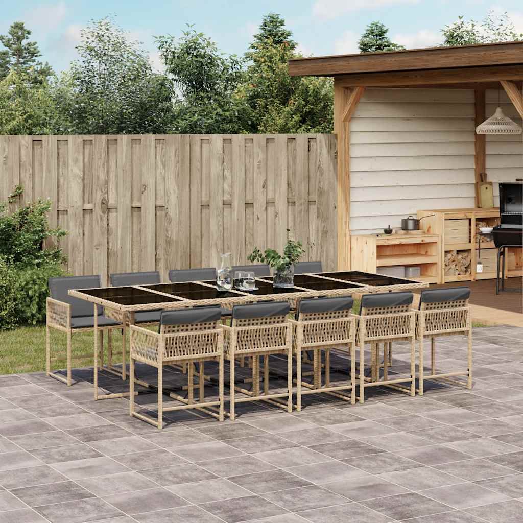 Set Pranzo da Giardino 11 pz con Cuscini Beige Misto Polyrattan | homemem39