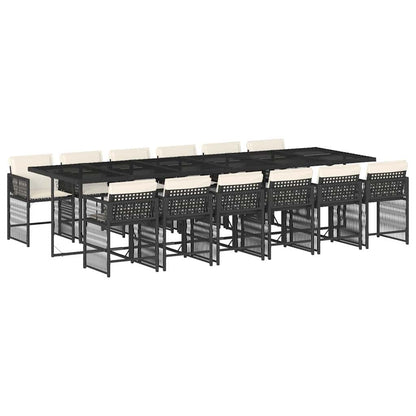 Set da Pranzo da Giardino 13pz con Cuscini Nero in Polyrattan