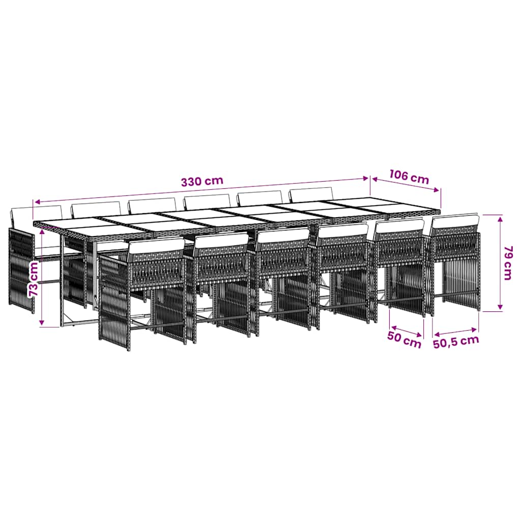 Set da Pranzo da Giardino 13pz con Cuscini Nero in Polyrattan | homemem39