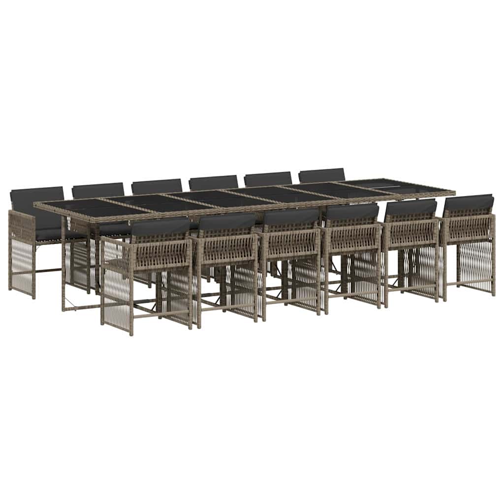Set da Pranzo da Giardino 13pz con Cuscini Grigio in Polyrattan | homemem39