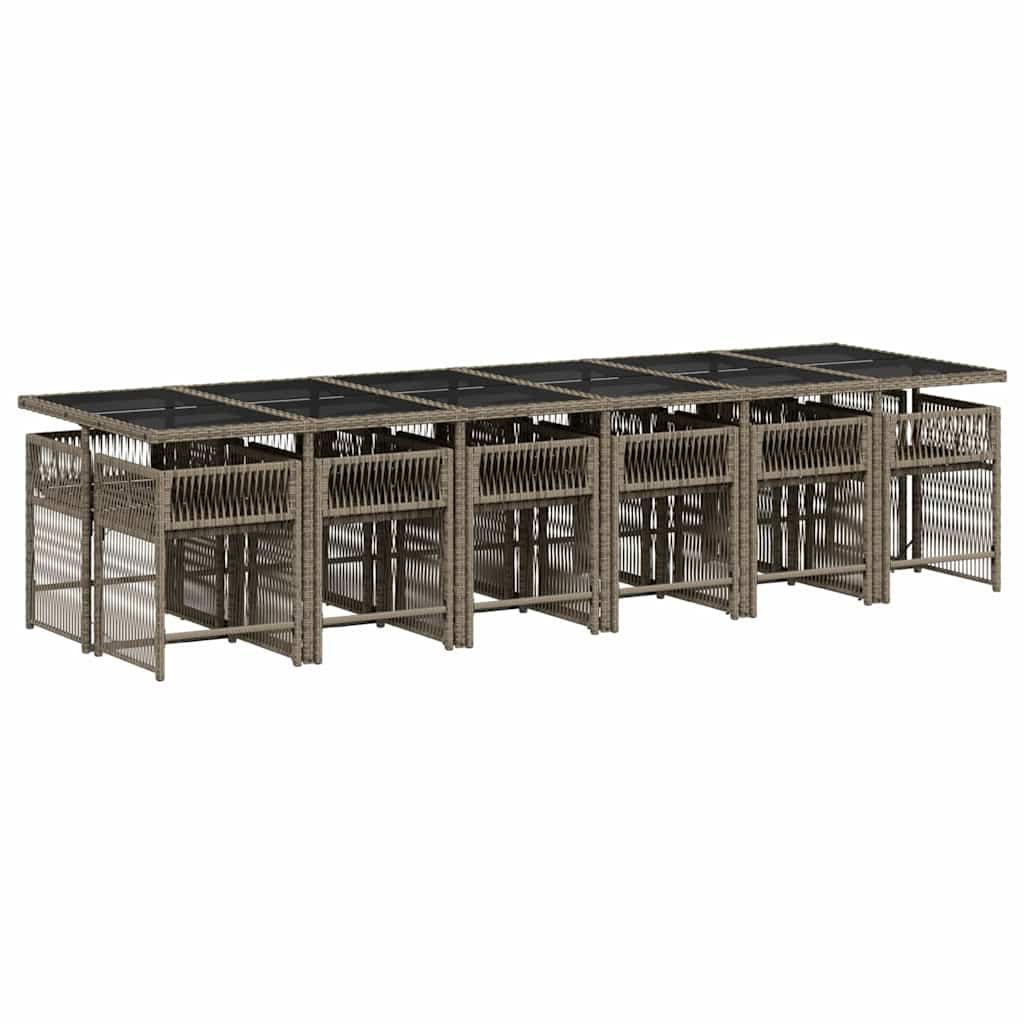 Set da Pranzo da Giardino 13pz con Cuscini Grigio in Polyrattan | homemem39