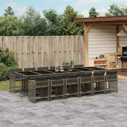 Set da Pranzo da Giardino 13pz con Cuscini Grigio in Polyrattan | homemem39