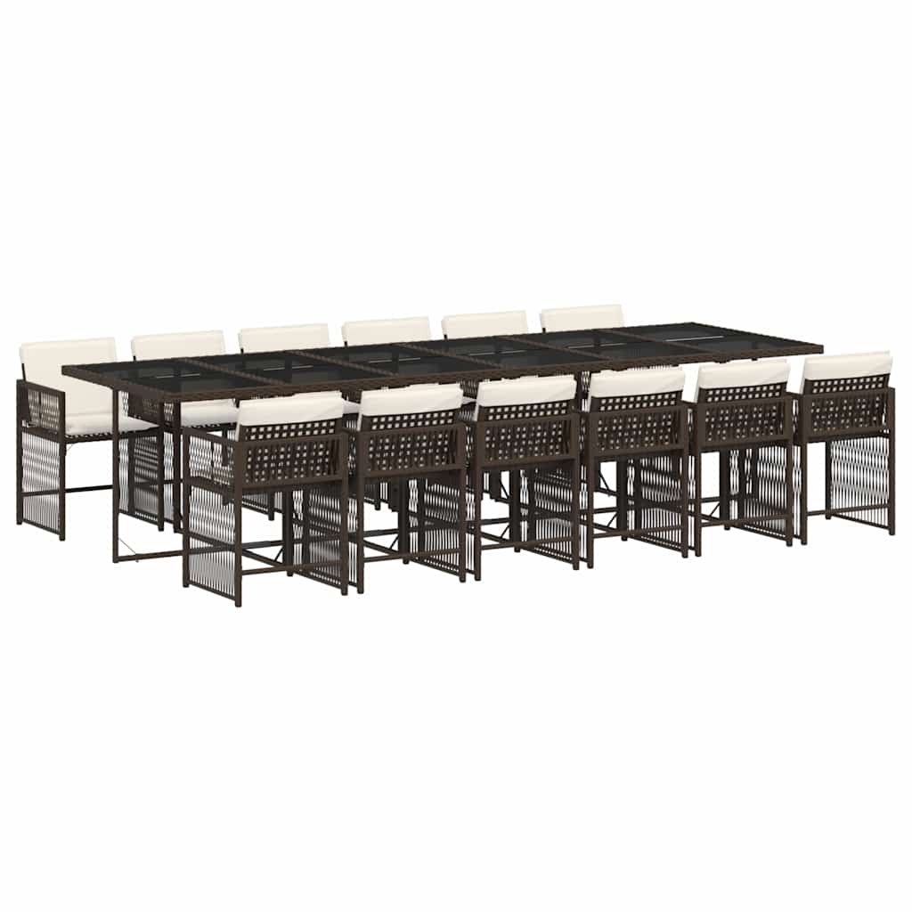 Set da Pranzo da Giardino 13pz con Cuscini Marrone Polyrattan | homemem39