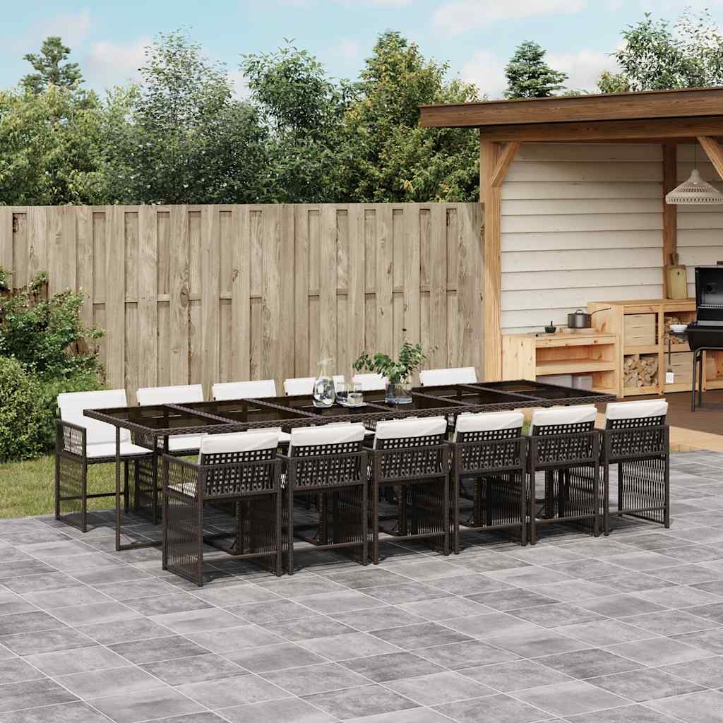 Set da Pranzo da Giardino 13pz con Cuscini Marrone Polyrattan | homemem39