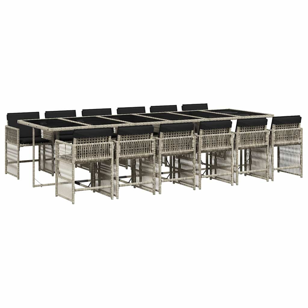 Set da Pranzo da Giardino 13pz con Cuscini Grigio in Polyrattan | homemem39