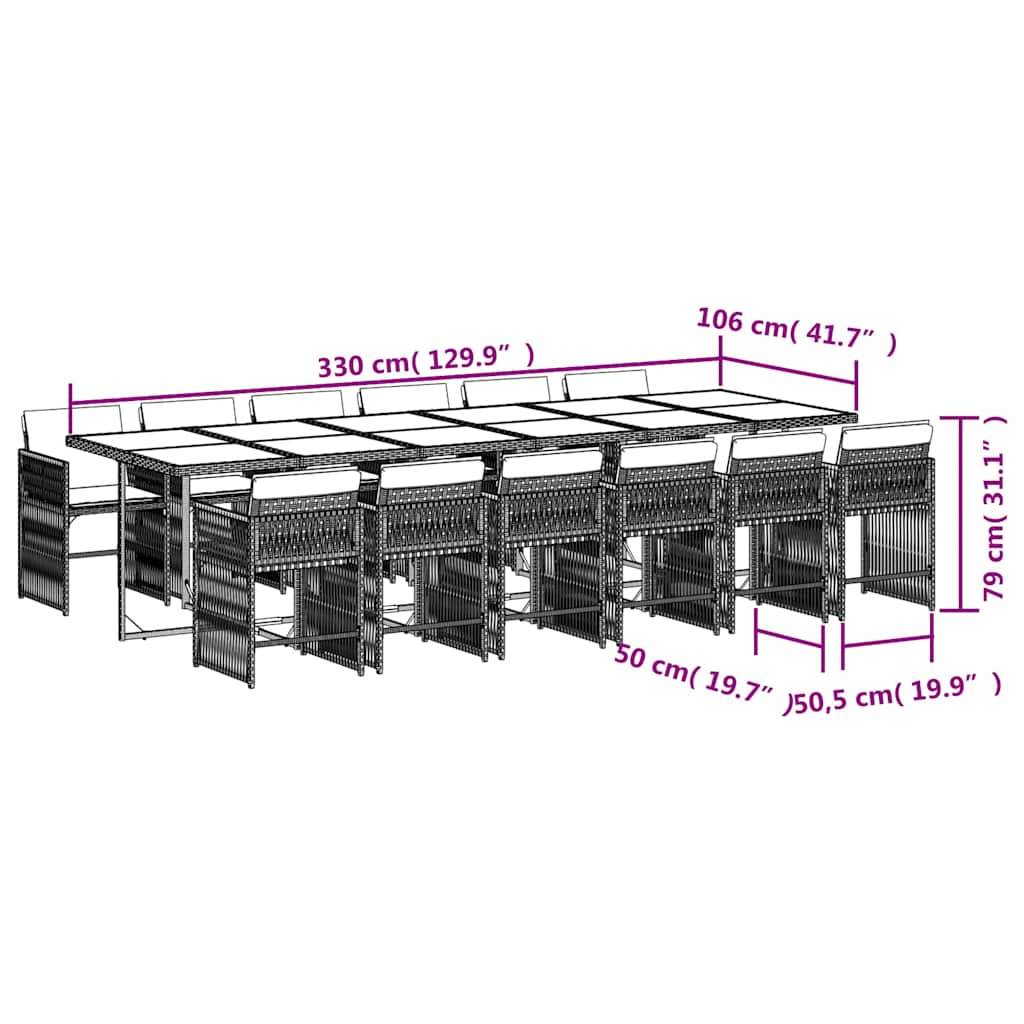 Set da Pranzo da Giardino 13pz con Cuscini Grigio in Polyrattan | homemem39