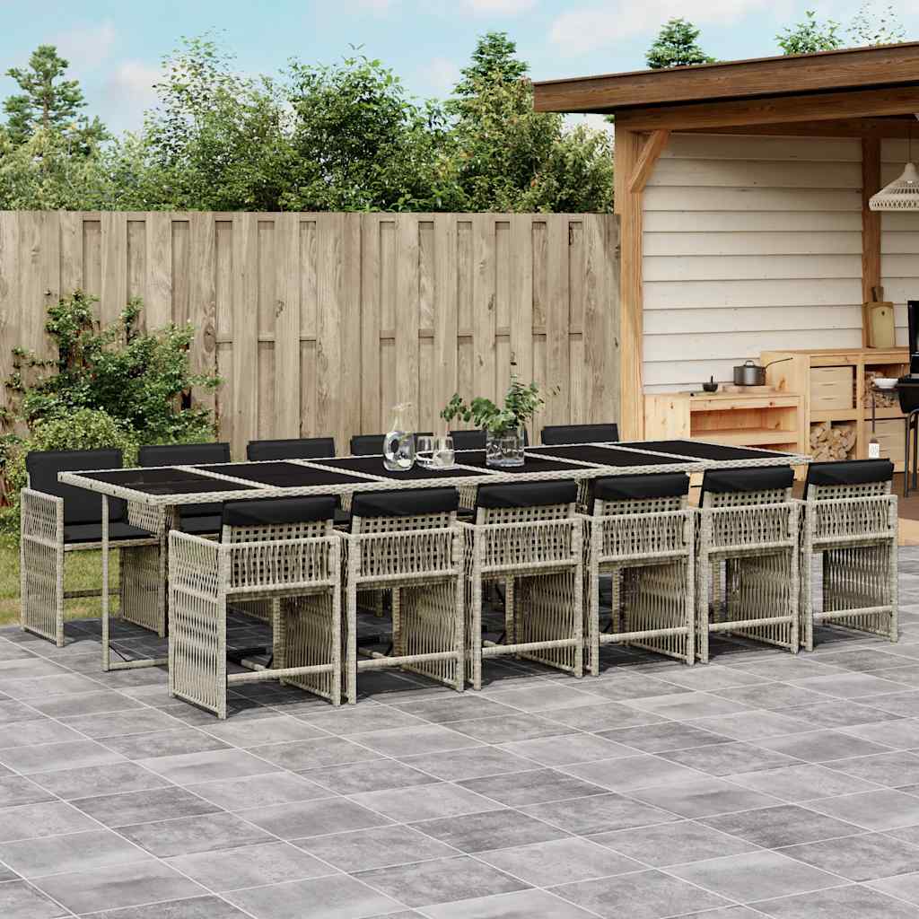 Set da Pranzo da Giardino 13pz con Cuscini Grigio in Polyrattan | homemem39