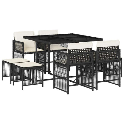 Set da Pranzo da Giardino 9 pz con Cuscini Nero in Polyrattan | homemem39