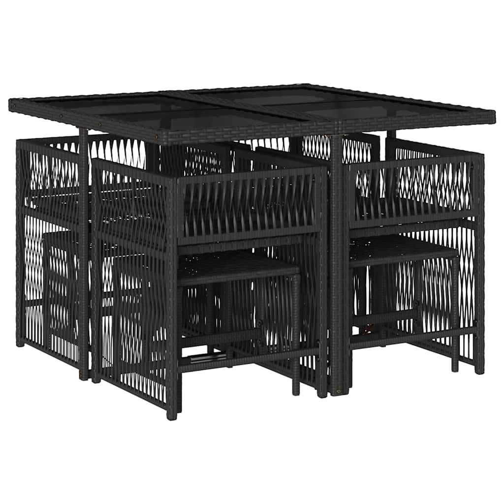 Set da Pranzo da Giardino 9 pz con Cuscini Nero in Polyrattan | homemem39