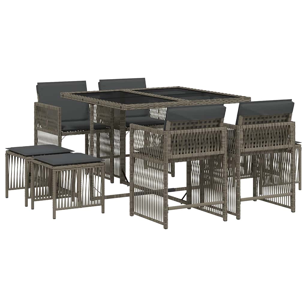 Set da Pranzo da Giardino 9 pz con Cuscini in Polyrattan Grigio | homemem39