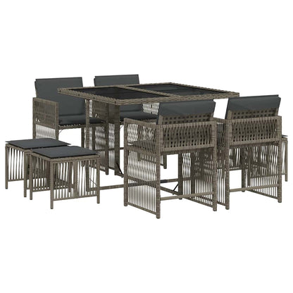 Set da Pranzo da Giardino 9 pz con Cuscini in Polyrattan Grigio | homemem39