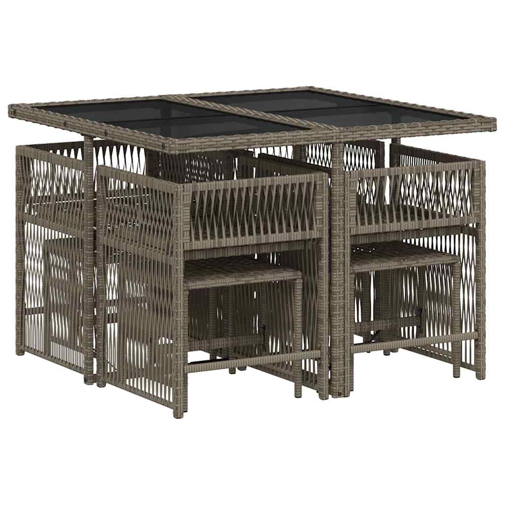 Set da Pranzo da Giardino 9 pz con Cuscini in Polyrattan Grigio | homemem39