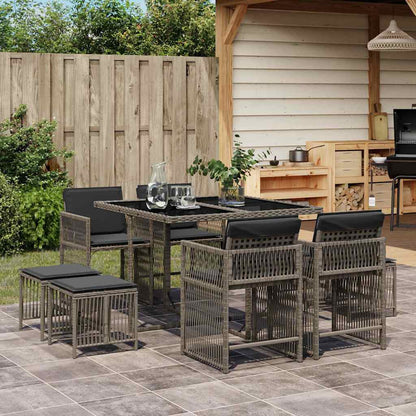 Set da Pranzo da Giardino 9 pz con Cuscini in Polyrattan Grigio | homemem39