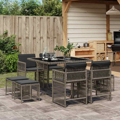 Set da Pranzo da Giardino 9 pz con Cuscini in Polyrattan Grigio - homemem39