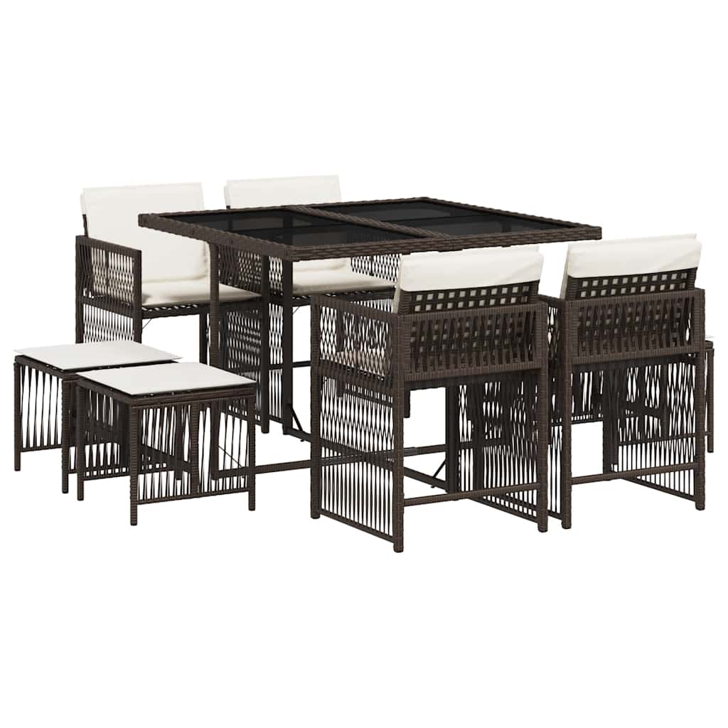 Set da Pranzo da Giardino 9pz con Cuscini Marrone in Polyrattan - homemem39